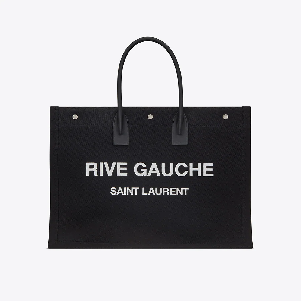 Saint Laurent YSL Rive Gauche Tote Bag in Linen and Leather for Women Saint Laurent YSL Rive Gauche Tote Bag in Linen and Leather for Women