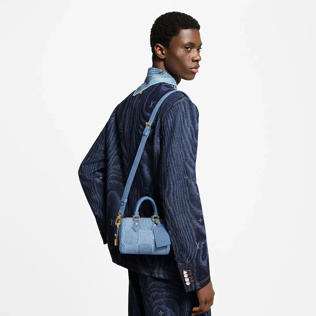 Louis Vuitton Speedy 18 Bandouliere Top Handle Bag in Denim Blue Gold Hardware Louis Vuitton Speedy 18 Bandouliere Top Handle Bag in Denim Blue Gold Hardware