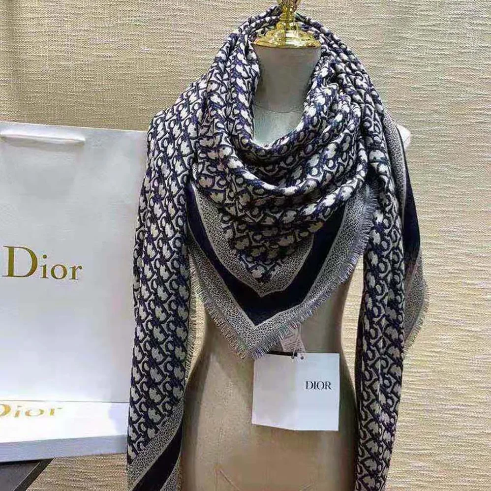 Dior Oblique Shawl Gray Wool Silk and Cotton for Unisex Dior Oblique Shawl Gray Wool Silk and Cotton for Unisex
