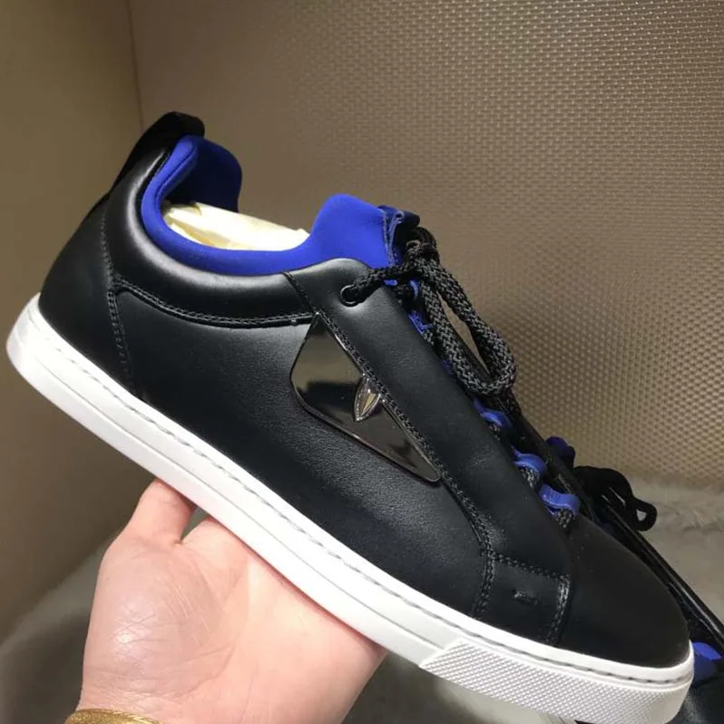 Fendi Black Leather Sneakers Shoes Black for Men