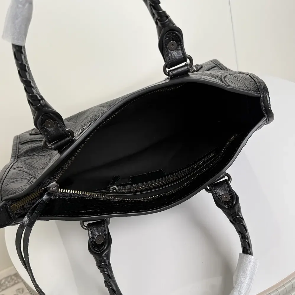 Balenciaga Le City Bag Small in Black Arena Lambskin Brass Hardware for Women