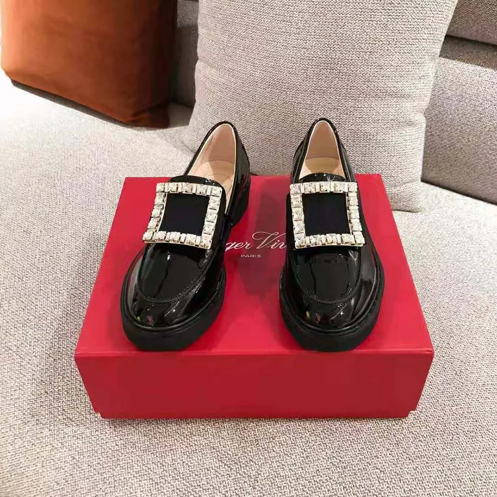 Roger Vivier Viv' Rangers Strass Buckle Loafers for Women in Black Roger Vivier Viv' Rangers Strass Buckle Loafers for Women in Black