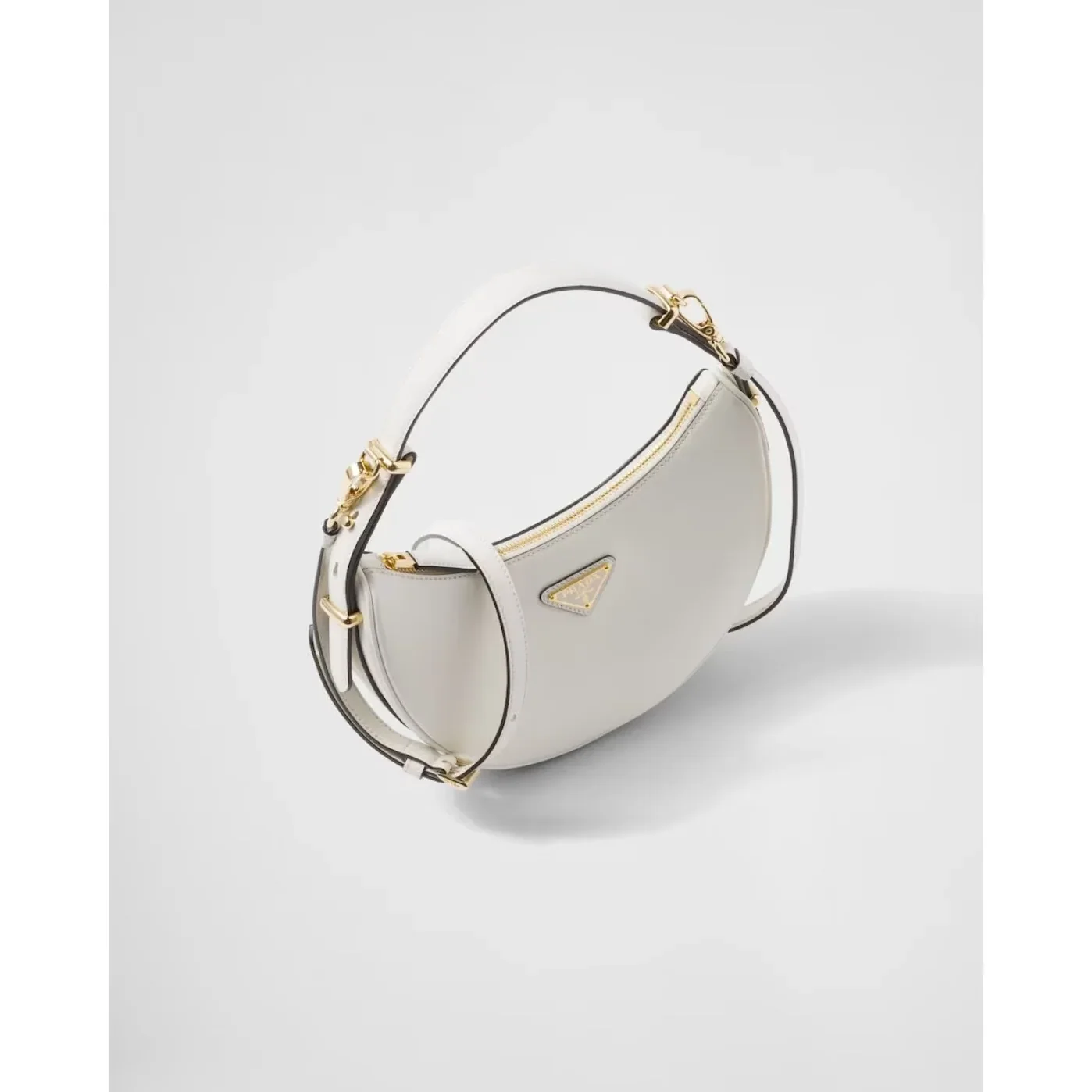 Prada Arqué Leather Shoulder White Bag 1BC194_ASK_F0PG7_V_OOO- / 8.8 Inches Prada Arqué Leather Shoulder White Bag 1BC194_ASK_F0PG7_V_OOO- / 8.8 Inches