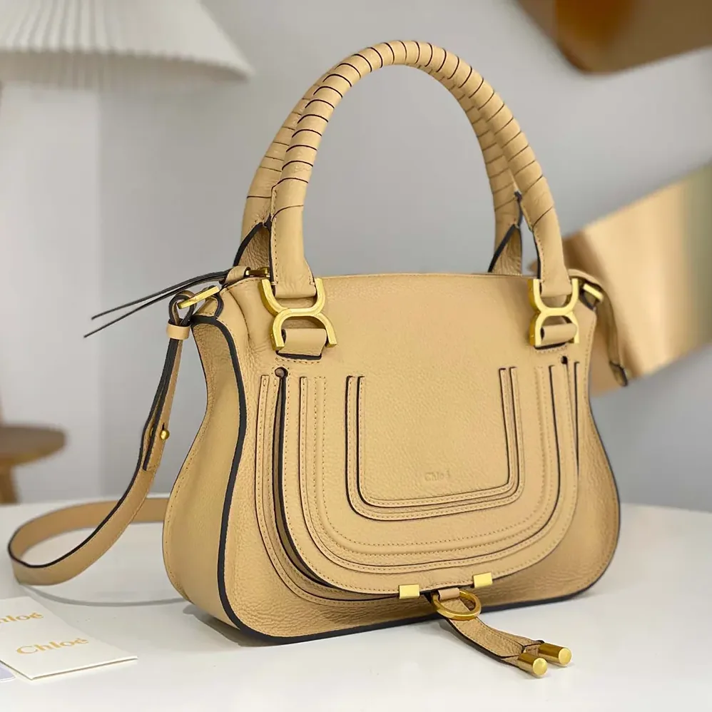 Chloe Small Marcie Bag in Grained Leather for Women in Milky Brown Chloe Small Marcie Bag in Grained Leather for Women in Milky Brown