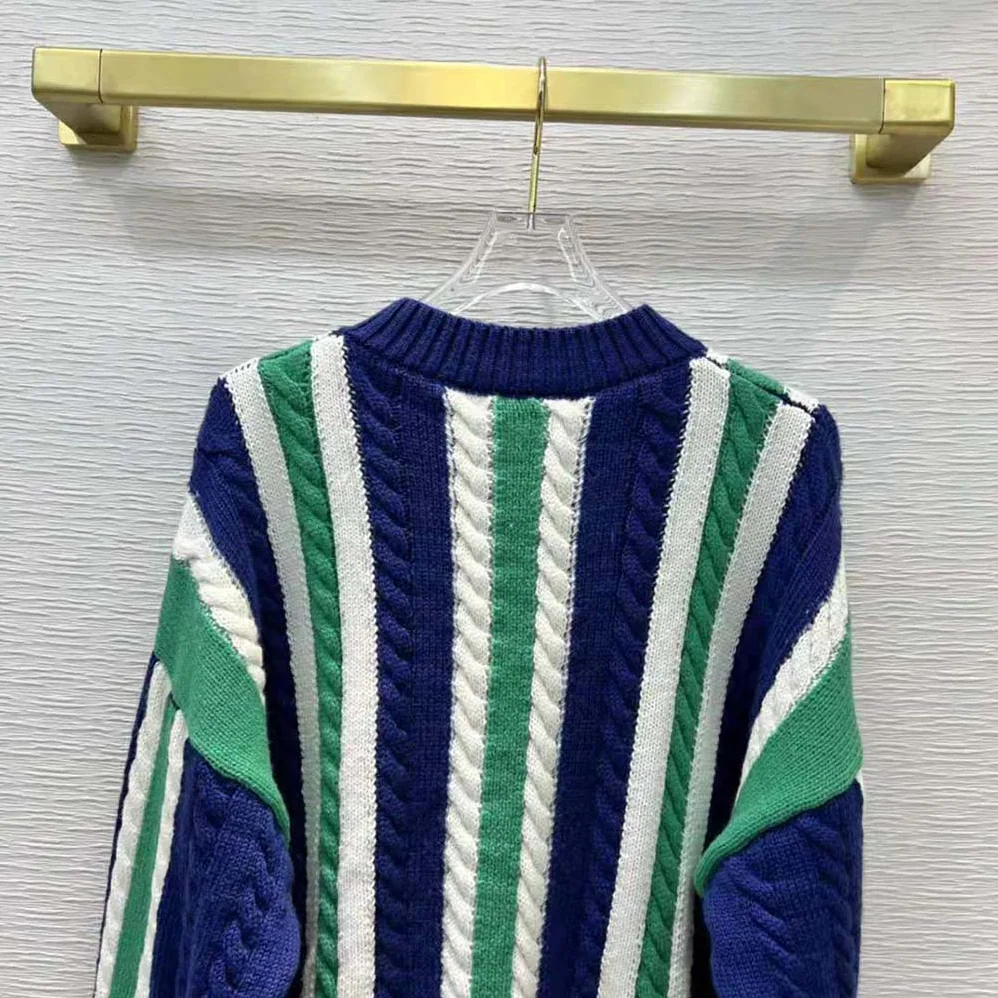 Loewe Stripe V-neck Sweater in Wool for Women in Green