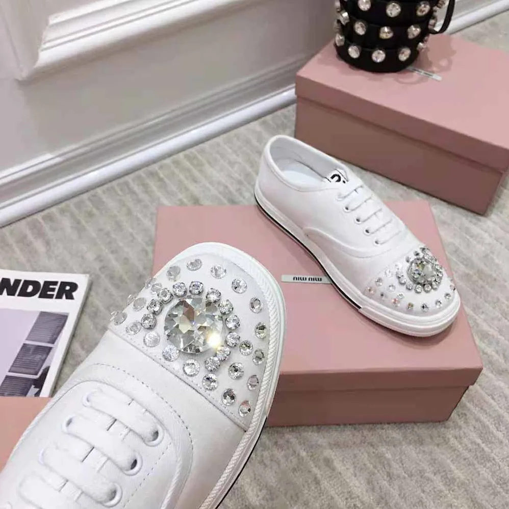Miu Miu Cotton Gabardine Sneakers for Women in White Miu Miu Cotton Gabardine Sneakers for Women in White