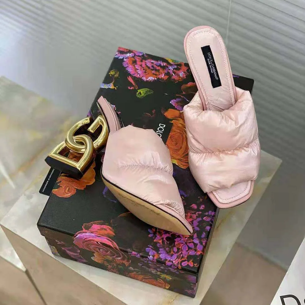 Dolce Gabbana D&G Down-Padded Mules with DG Pop Heel for Women in Pink