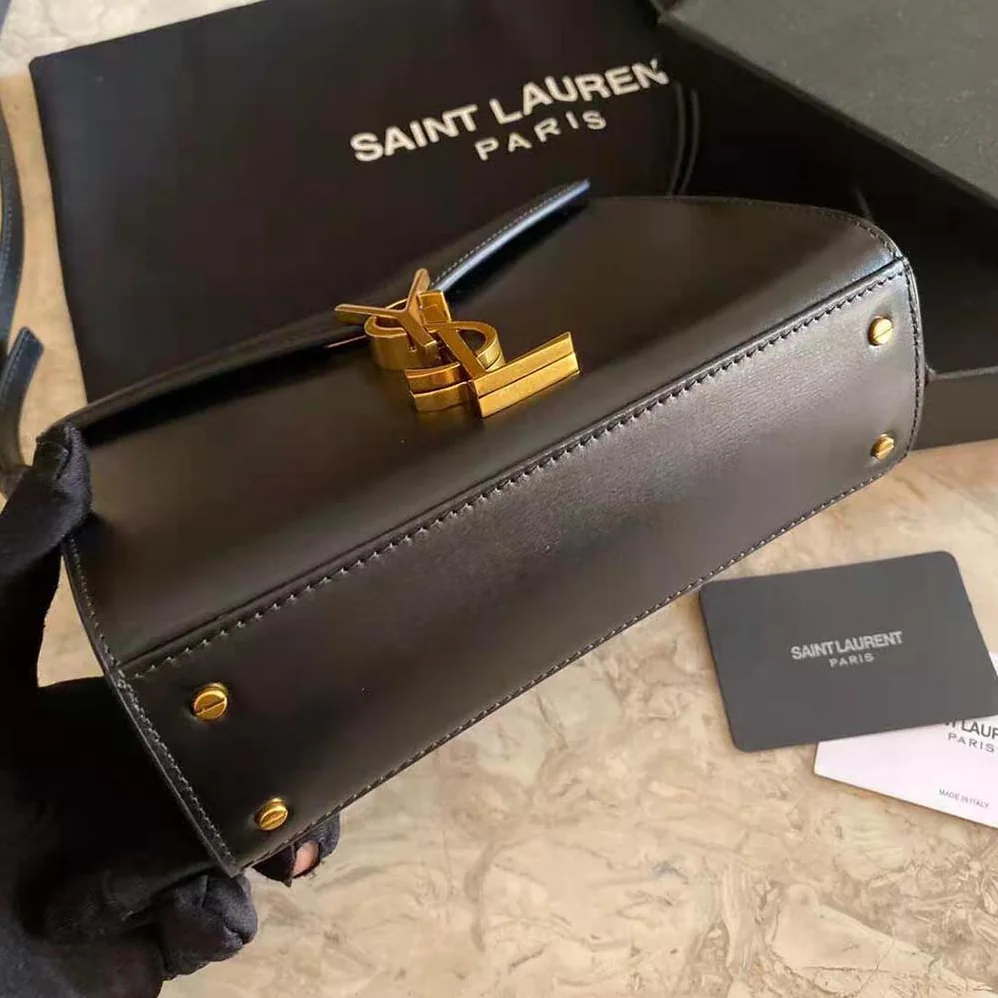 Saint Laurent YSL Cassandra Mini Top Handle Medium Bag in Grain DE Poudre Embossed Leather for Women in Black Saint Laurent YSL Cassandra Mini Top Handle Medium Bag in Grain DE Poudre Embossed Leather for Women in Black