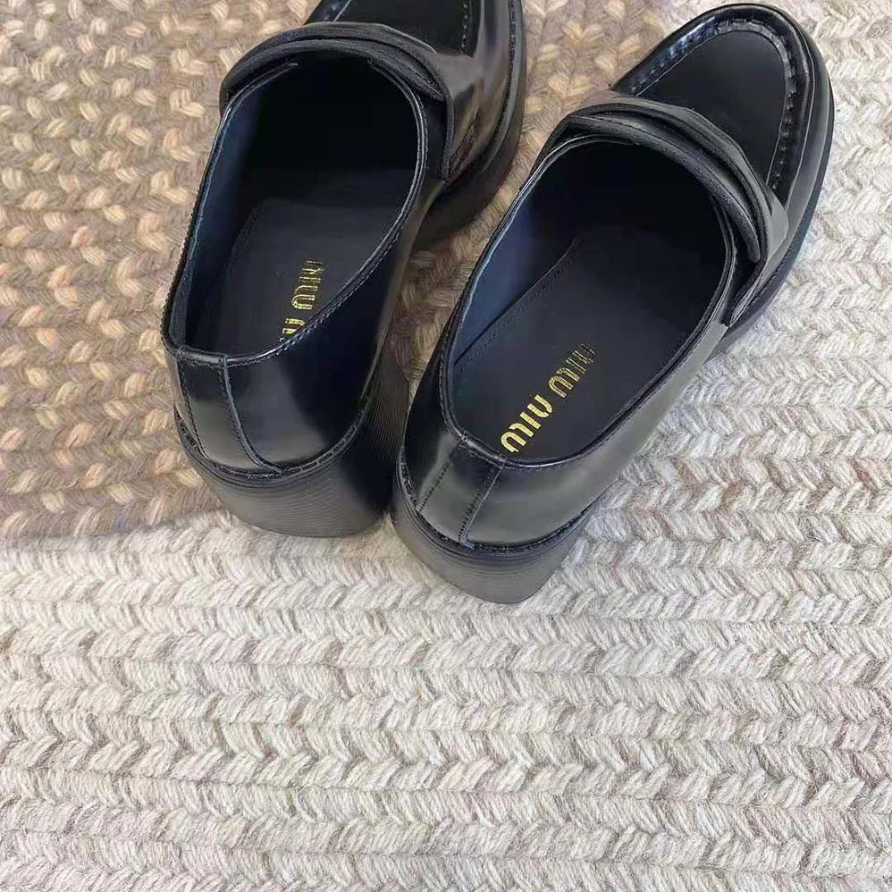 Miu Miu Leather Penny Loafers in 75mm Heel Height for Women in Black Miu Miu Leather Penny Loafers in 75mm Heel Height for Women in Black