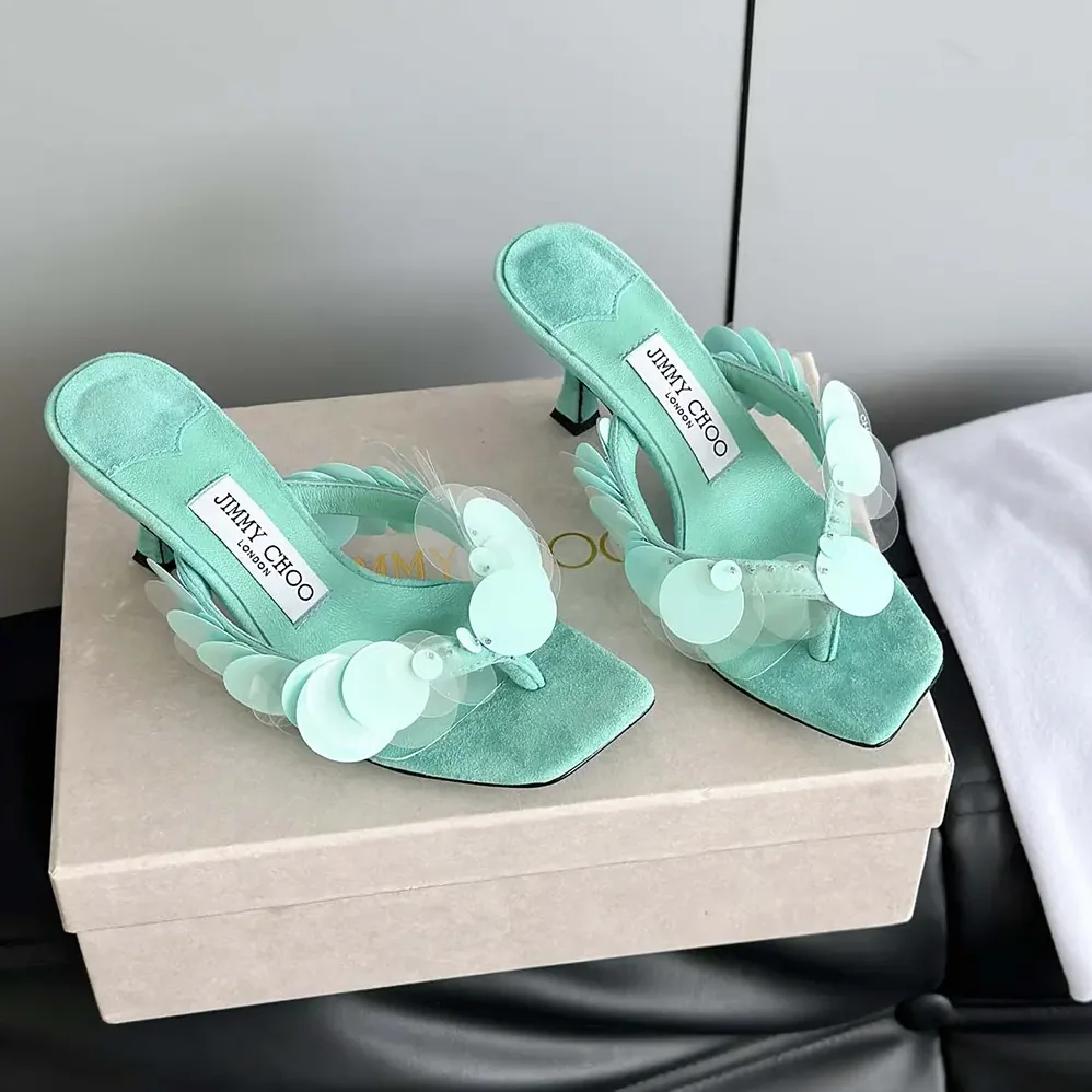 Jimmy Choo Freja 70 Aqua Green Suede Paillette Sandals for Women