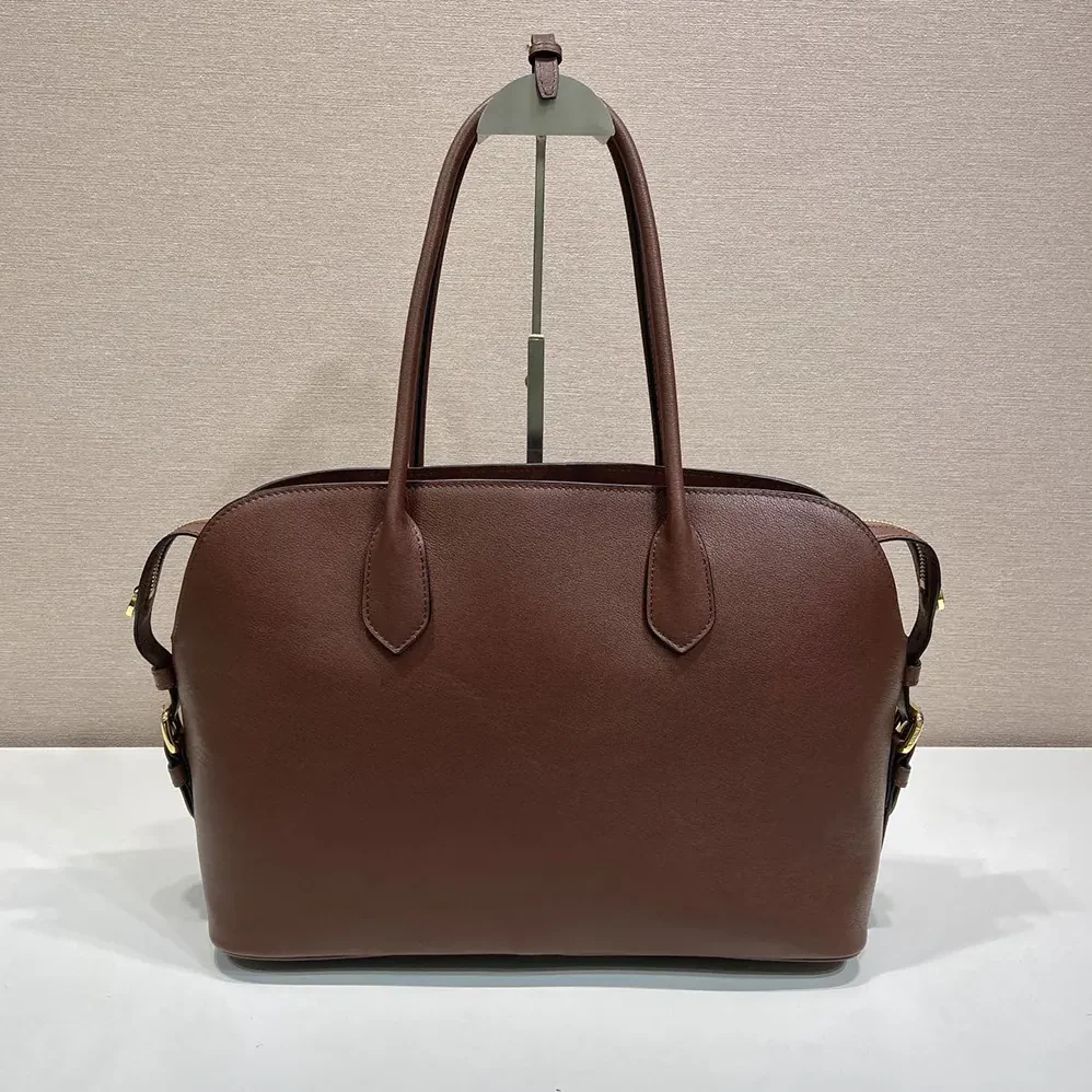 Prada Large Leather Tote Bag for Women in Dark Brown