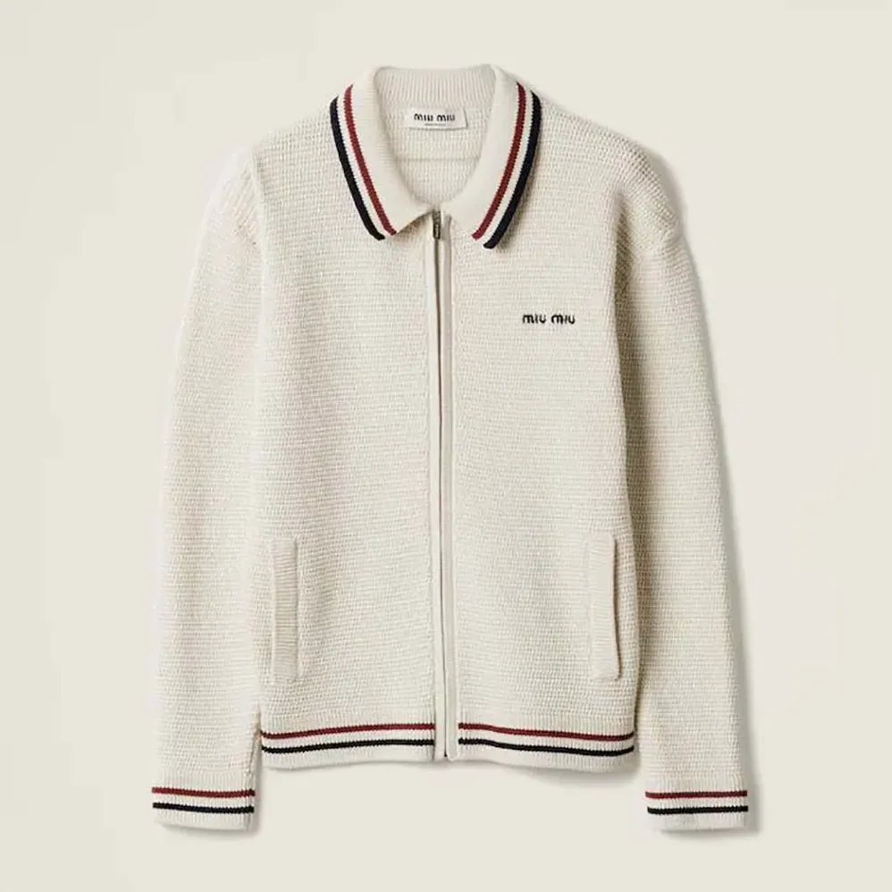 Miu Miu Cotton Knit Zipper Cardigan for Women Miu Miu Cotton Knit Zipper Cardigan for Women