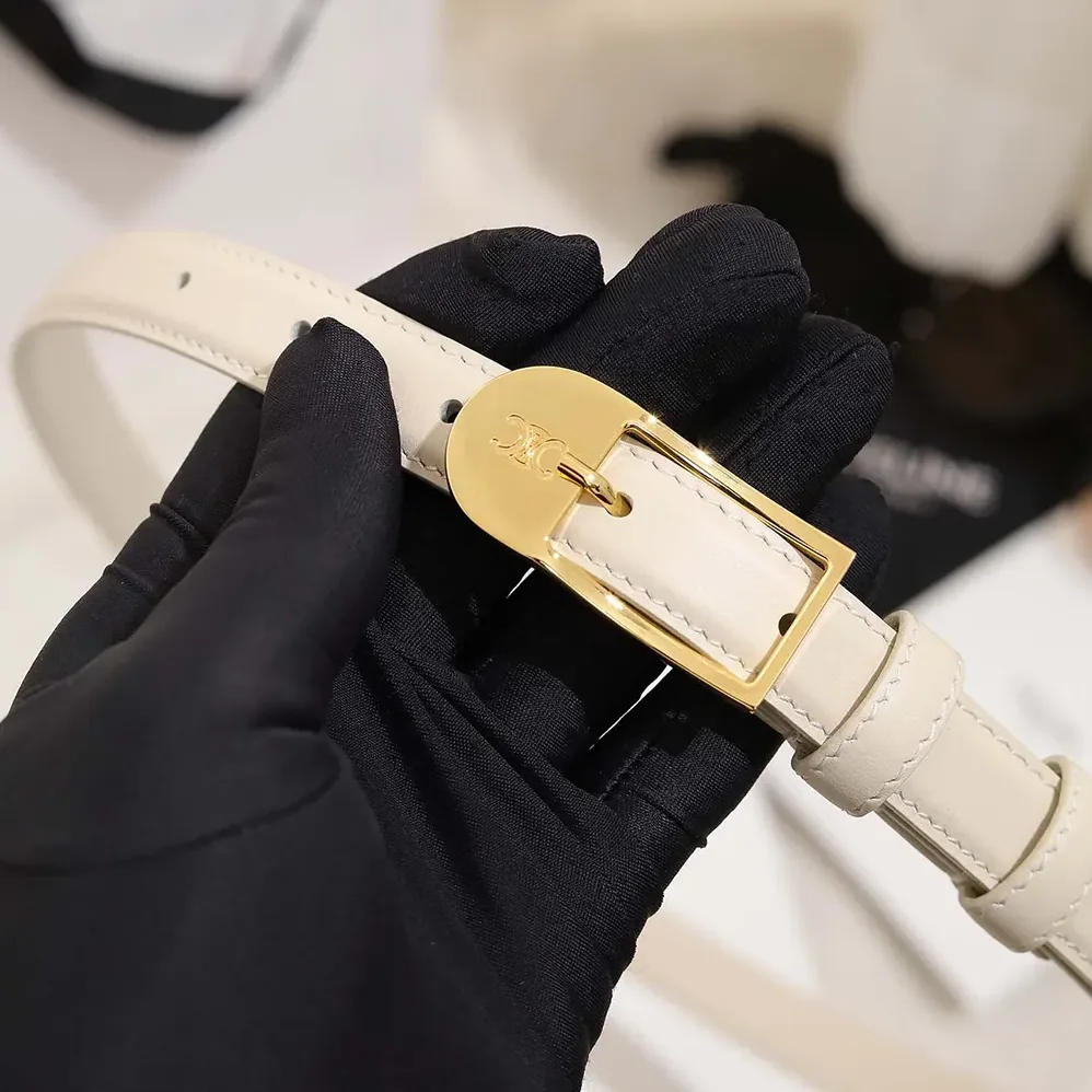 Celine Bc-25 18mm Belt In Taurillon Leather for Women in White Celine Bc-25 18mm Belt In Taurillon Leather for Women in White