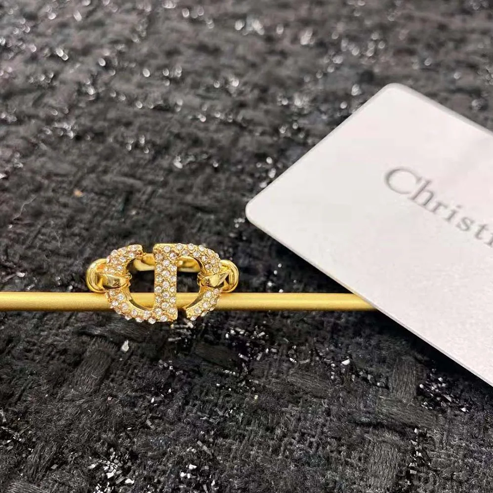 Dior CD Navy Ring Gold-Finish Metal and White Crystals for Women Dior CD Navy Ring Gold-Finish Metal and White Crystals for Women