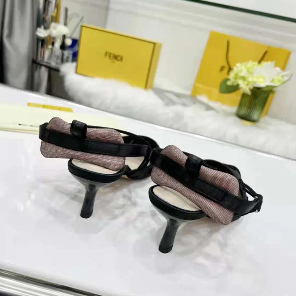 Fendi Colibri Lite Black mesh and FF Karligraphy Medium for Women in Heel Slingbacks