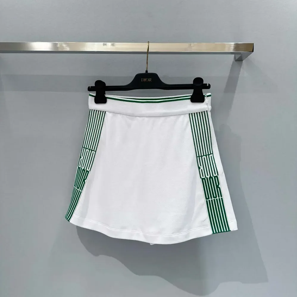 Dior Vibe Skort White Cotton Jersey with Pine Green Dior Graphique Motif for Women