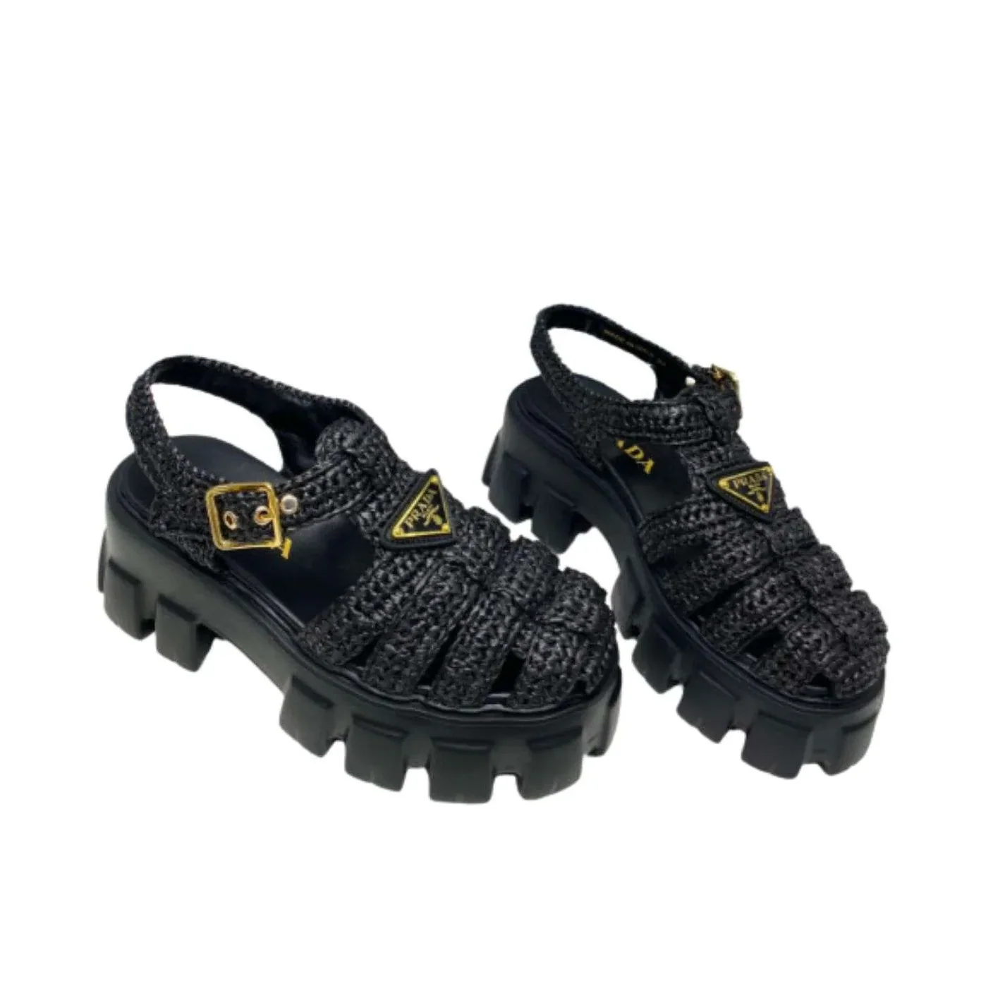 Prada Monolith Crochet Cage Sandals Black Prada Monolith Crochet Cage Sandals Black
