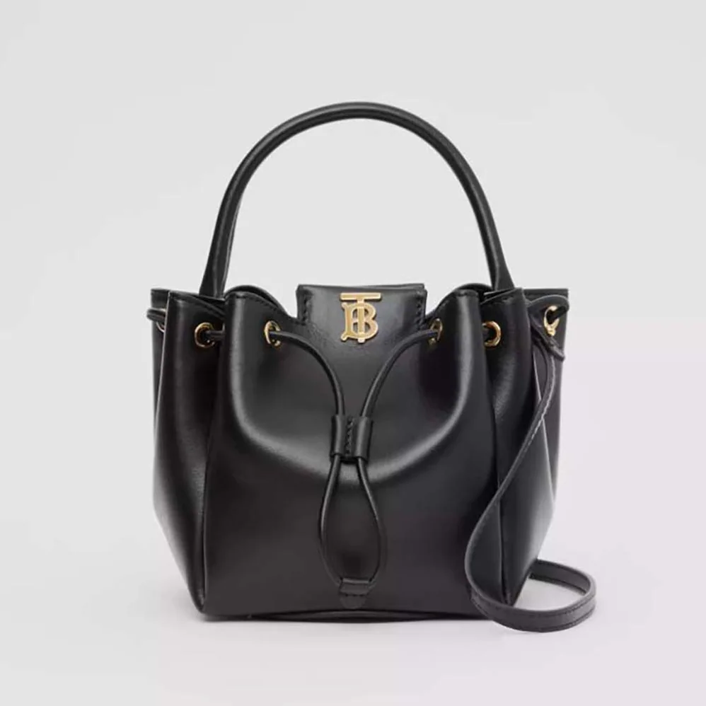 Burberry Monogram Motif Leather Bucket Bag for Women in Black Burberry Monogram Motif Leather Bucket Bag for Women in Black