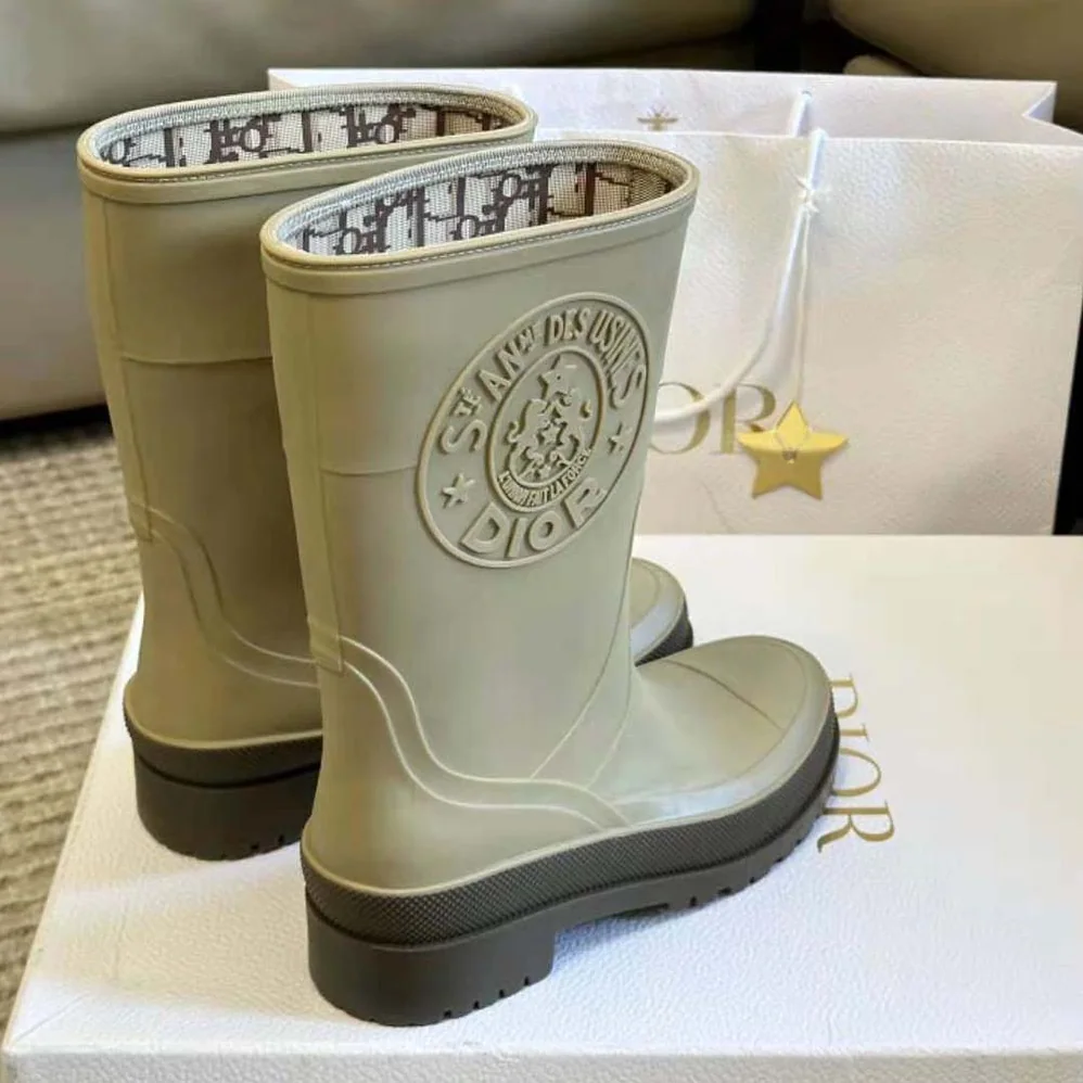 Dior Diorunion Rain Boot Beige and Brown Two-Tone Rubber with Dior Union Motif for Women Dior Diorunion Rain Boot Beige and Brown Two-Tone Rubber with Dior Union Motif for Women