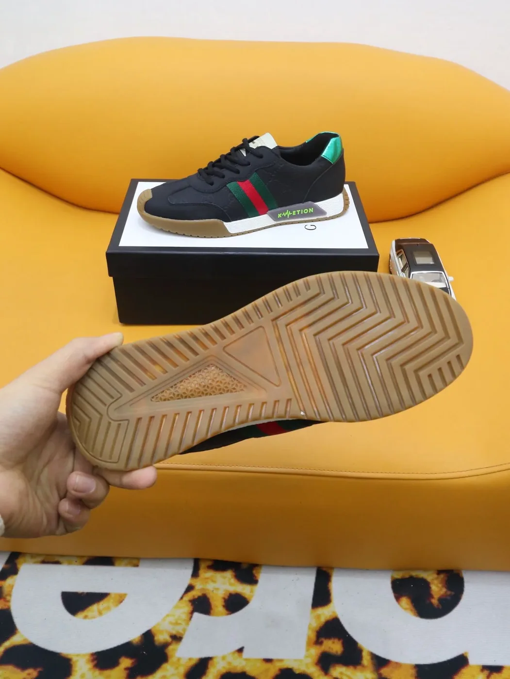 Gucci GG Embossed Sneakers With Web Ketion Black for Men