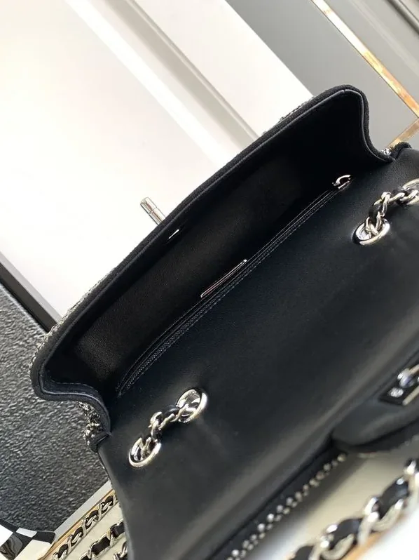 Chanel Paris Double Flap Bag Small Crossbody in Black Silver Hardware