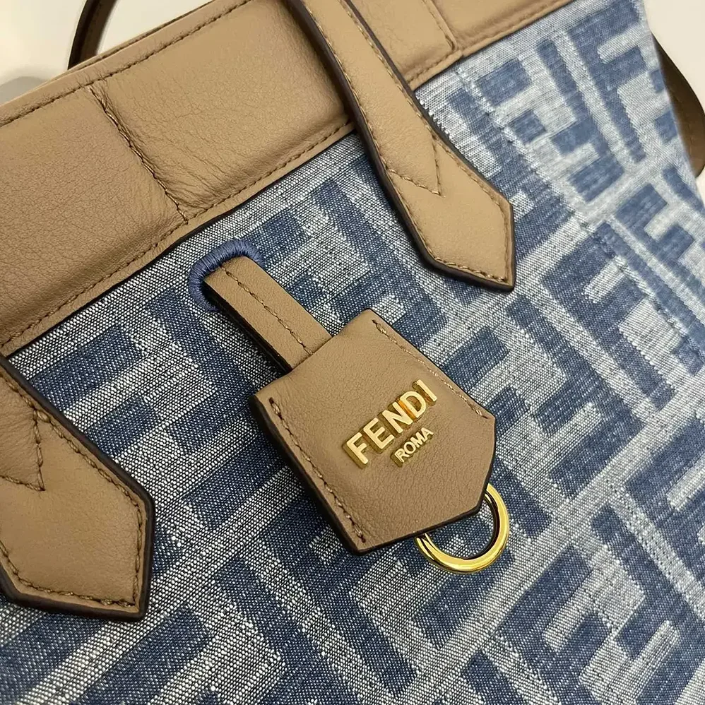 Fendi Origami Mini Light Blue FF Denim Fabric Mini Bag that Can be Transformed for Women