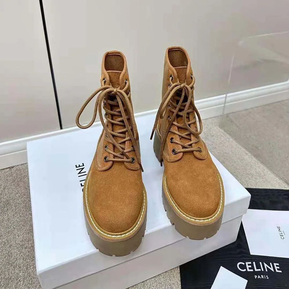 Celine Bulky Lace-up Boot with Triomphe in Nylon & Suede Calfskin for Women