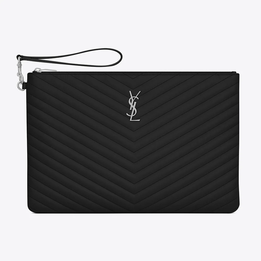 Saint Laurent YSL Monogram Document Holder in Matelasse Leather for Women in Silver Saint Laurent YSL Monogram Document Holder in Matelasse Leather for Women in Silver