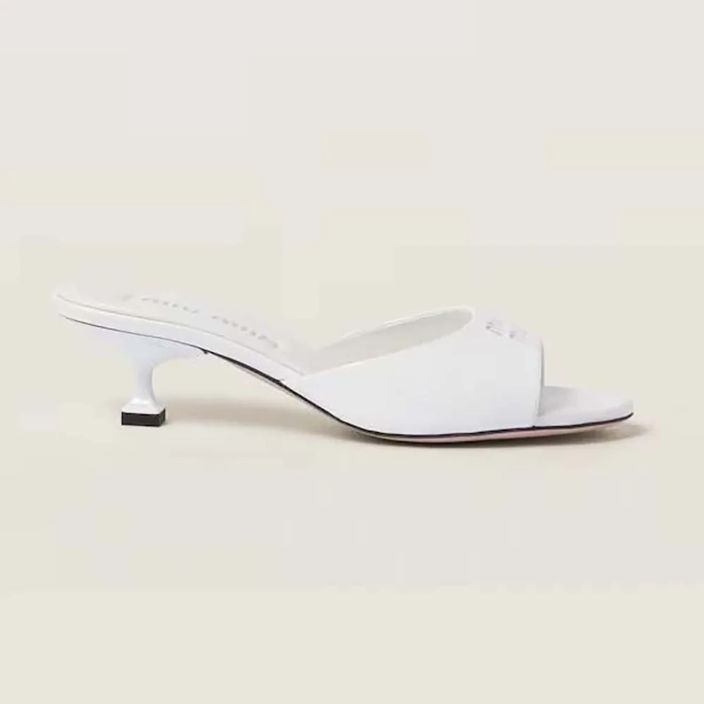 Miu Miu Patent Leather Sandals in 45 mm Heel Height for Women in White Miu Miu Patent Leather Sandals in 45 mm Heel Height for Women in White