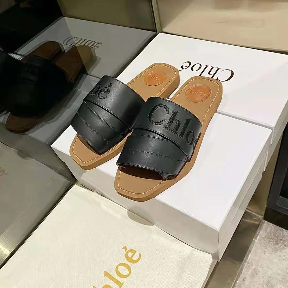 Chloe Woody Flat Mule for Women in Black