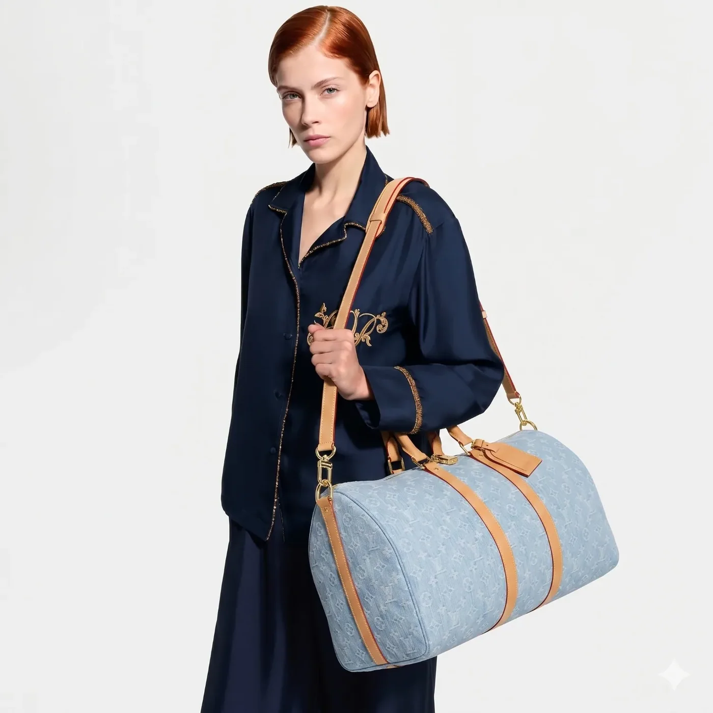 Louis Vuitton Keepall Bandouliere 45 Travel Bag / Sky Blue Denim Gold Hardware