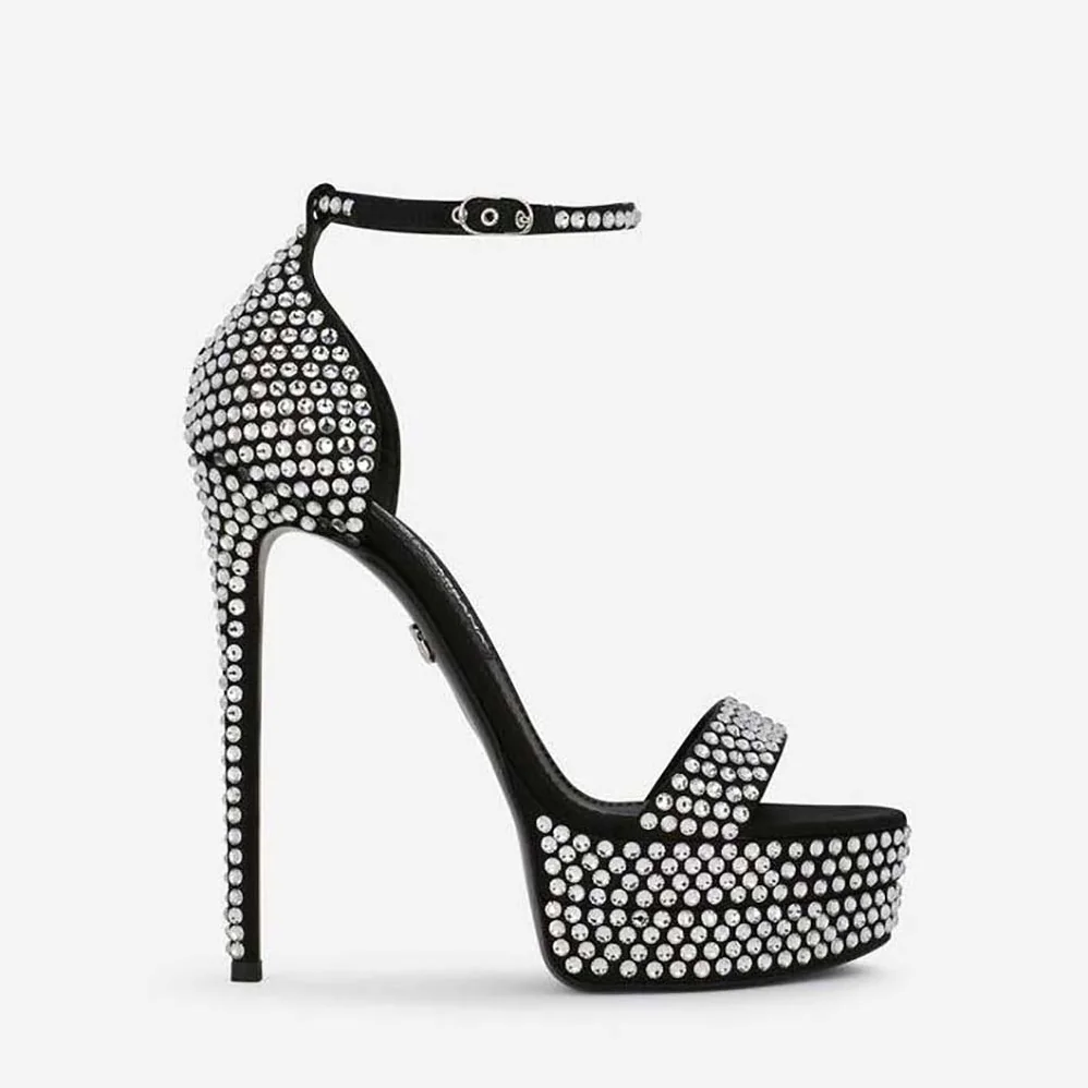 Dolce Gabbana D&G Satin Platform Sandals with Fusible Rhinestones for Women Dolce Gabbana D&G Satin Platform Sandals with Fusible Rhinestones for Women