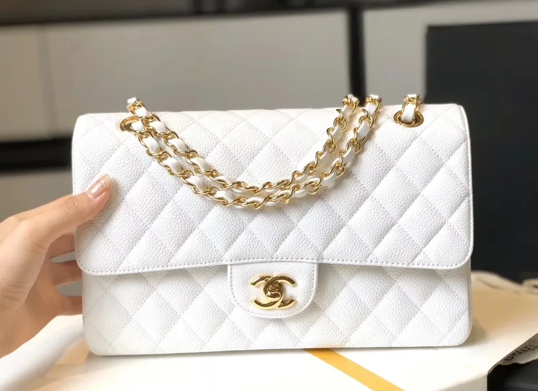 Chanel Classic Double Flap Bag Medium Crossbody in White Golden Hardware Chanel Classic Double Flap Bag Medium Crossbody in White Golden Hardware