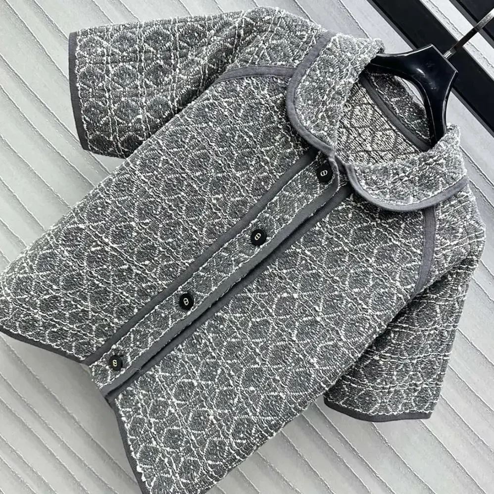 Dior Macrocannage Short-Sleeved Jacket Gray Cotton for Women in Blend Tweed Knit Dior Macrocannage Short-Sleeved Jacket Gray Cotton for Women in Blend Tweed Knit