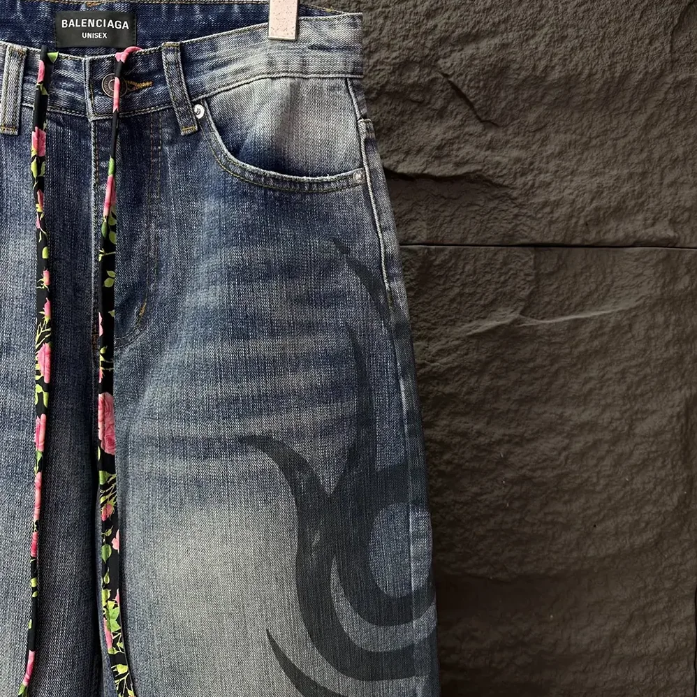 Balenciaga Wide Leg Baggy Pants in Blue for Women