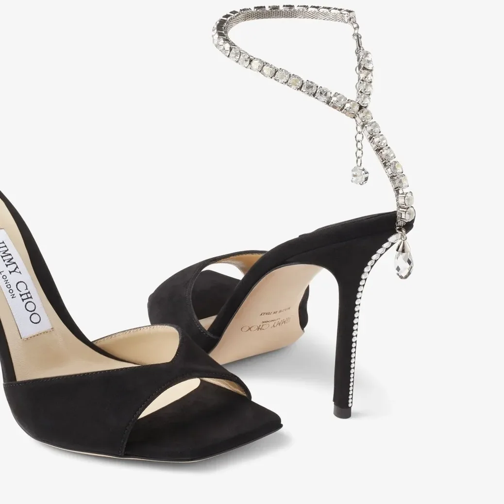 Jimmy Choo Saeda Sandal 100 Black/Crystal SAEDASANDAL100EWA Jimmy Choo Saeda Sandal 100 Black/Crystal SAEDASANDAL100EWA