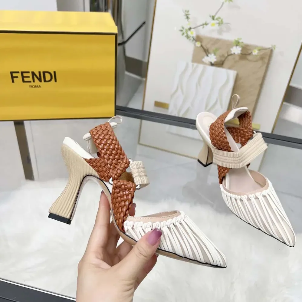 Fendi Colibrì Mesh and Braided Leather High for Women in heeled Slingbacks