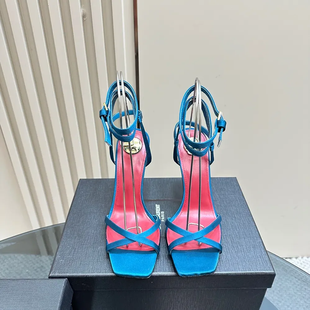 Saint Laurent YSL Opyum Sandals in Satin Crepe for Women in Blue Saint Laurent YSL Opyum Sandals in Satin Crepe for Women in Blue