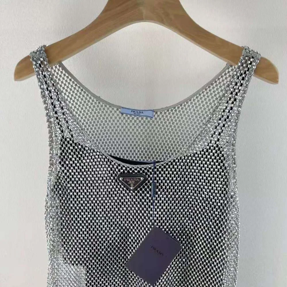 Prada Rhinestone Embroidered Mesh Mini for Women in Dress