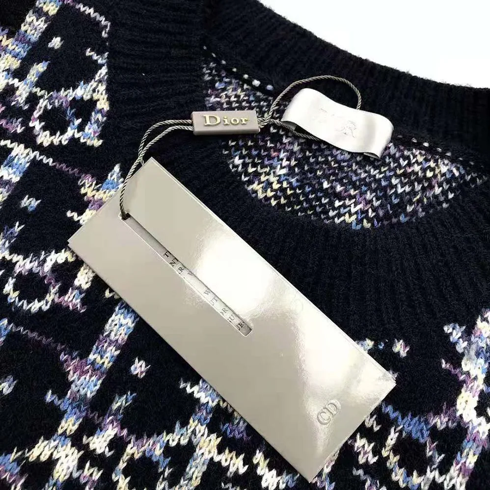 Dior Oblique Sweater Navy Blue Wool Jacquard for Men