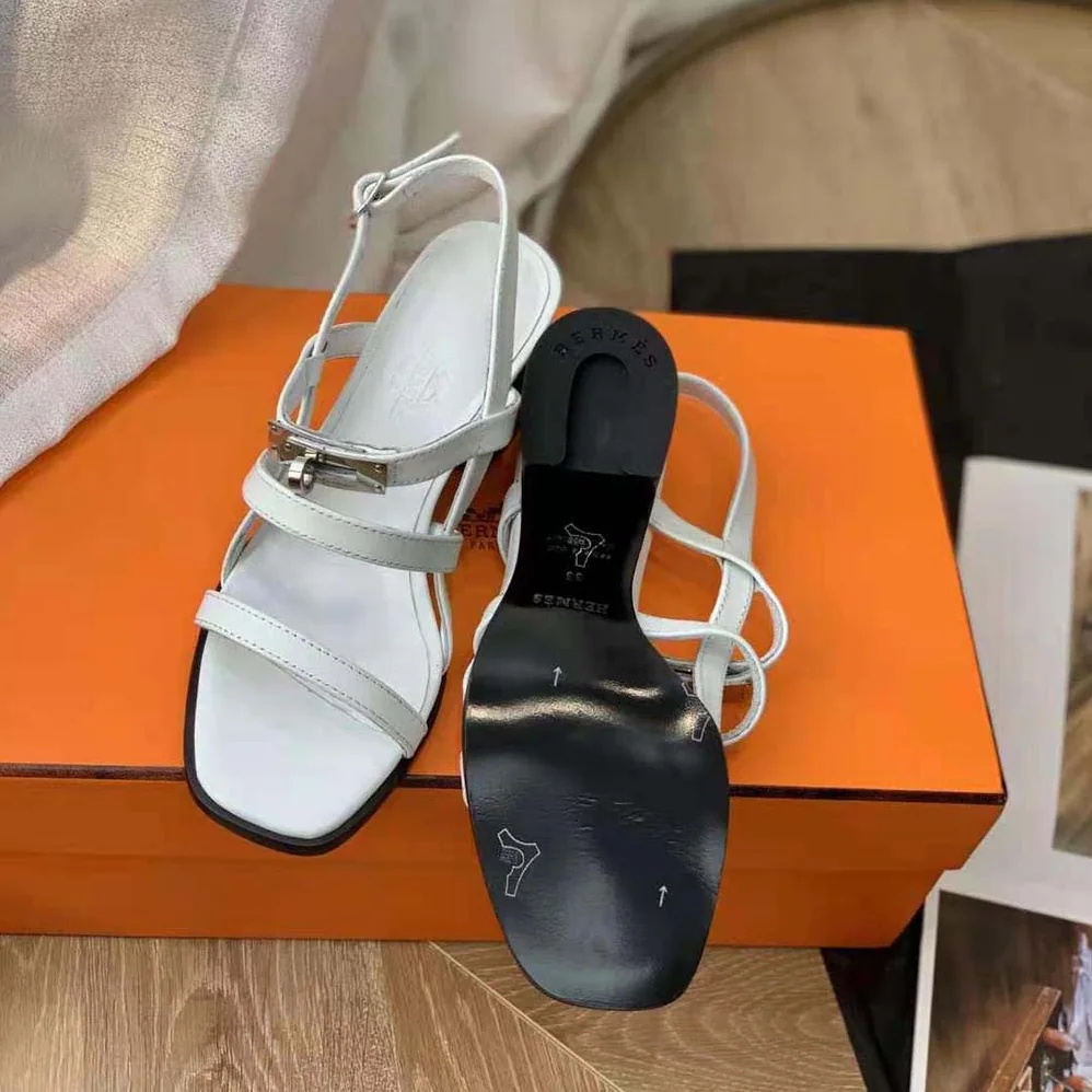 Hermes Eve 60 Sandal in Calfskin Leather for Women in White Hermes Eve 60 Sandal in Calfskin Leather for Women in White