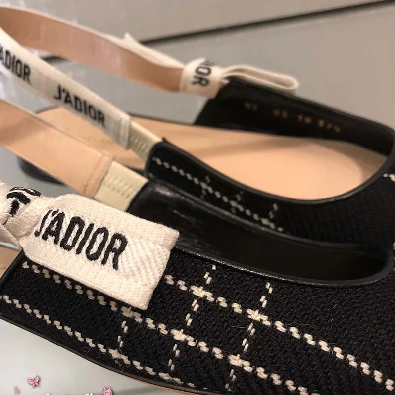Dior J'Adior Tartan Wool Ballet Pump 10mm Heel for Women in Black