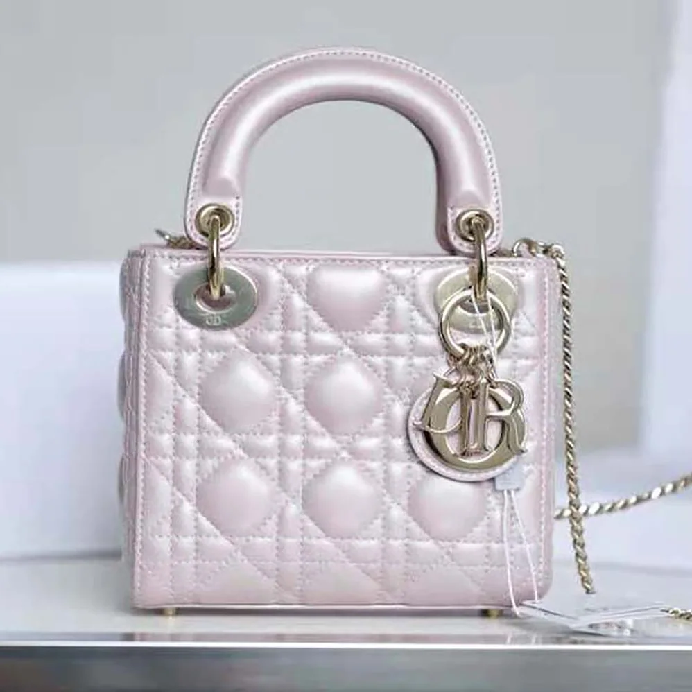 Dior Mini Lady Dior Bag Pearlescent Cannage Lambskin for Women in Pink