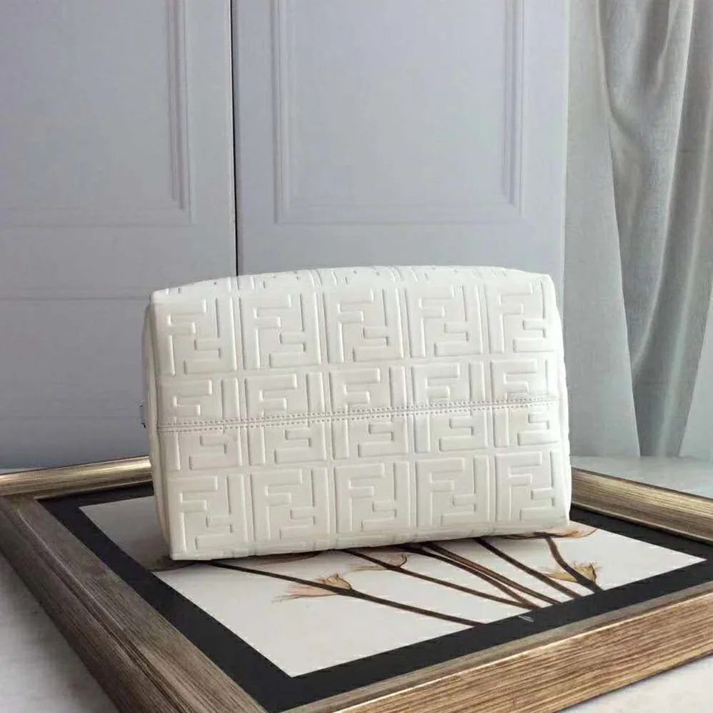 Fendi Small Boston Leather Bag in Large Size for Women in White Fendi Small Boston Leather Bag in Large Size for Women in White
