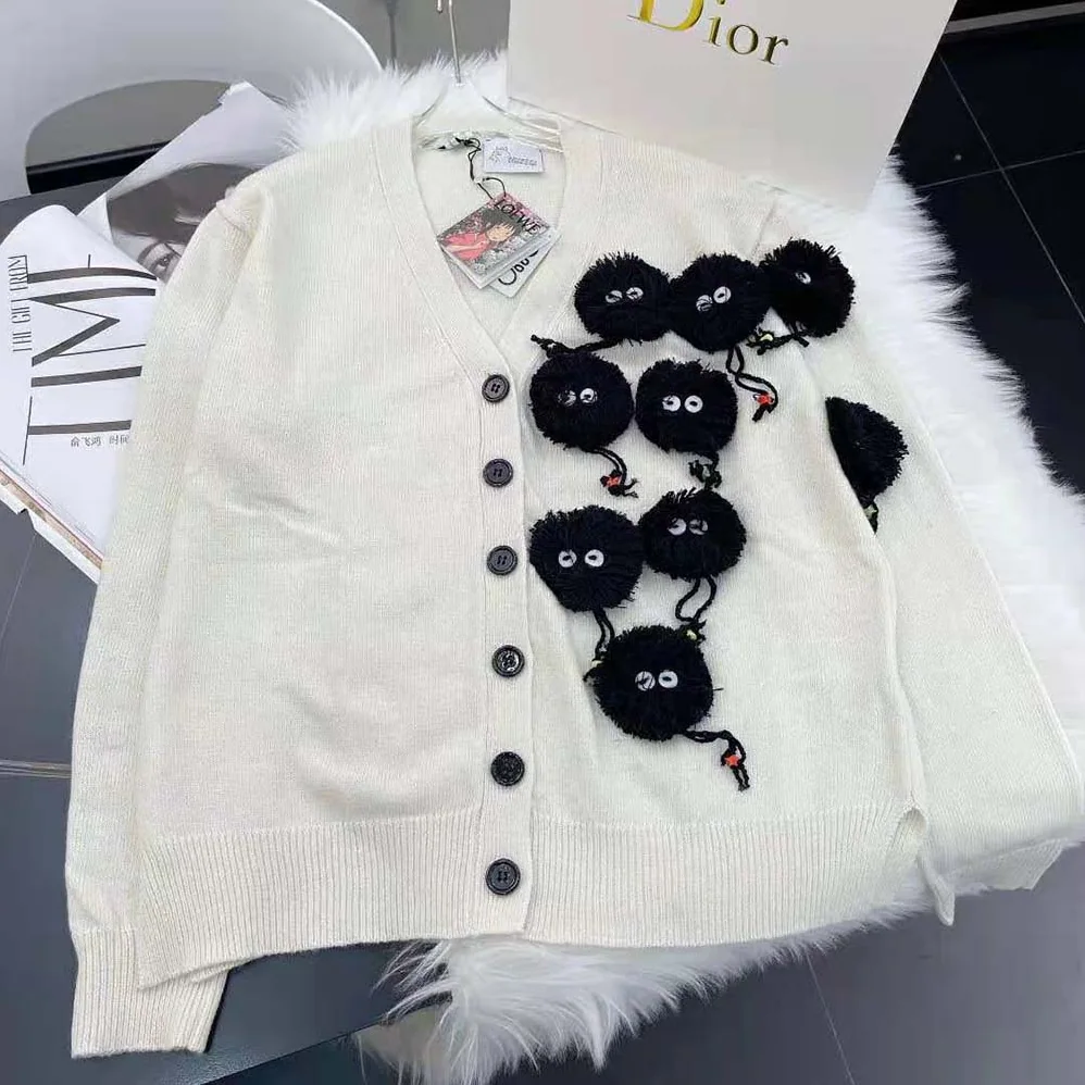 Loewe Susuwatari Cardigan in Wool with Hand Knitted for Women in White