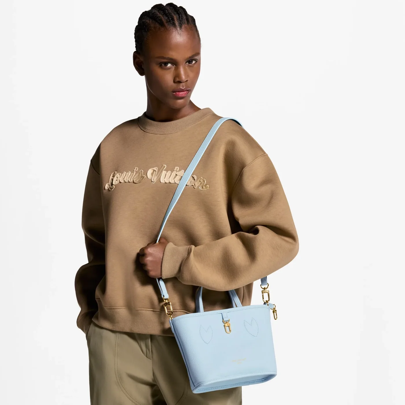 Louis Vuitton Neverfull Bandouliere Inside Out BB Tote Bag / Monogram Sky Blue Gold Hardware