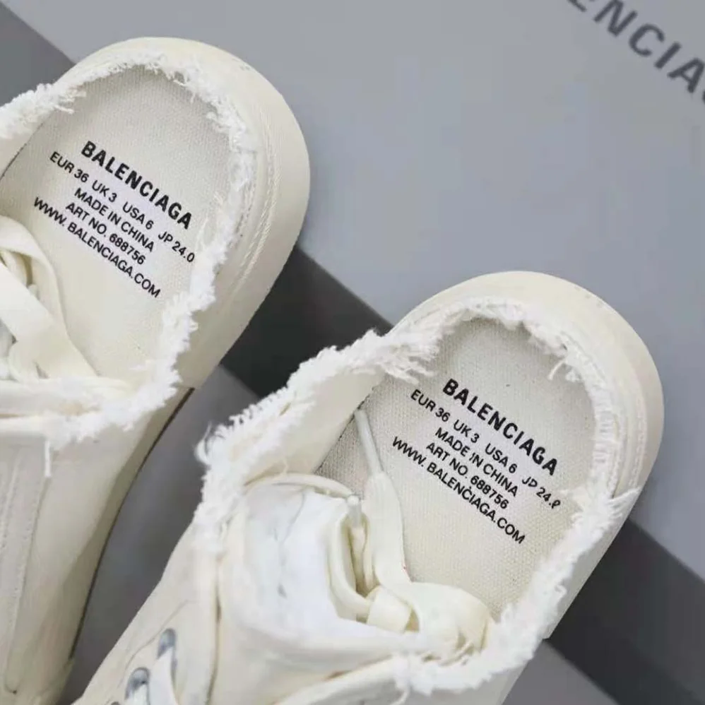 Balenciaga Paris Sneaker Mule in White Destroyed Cotton and White Rubber for Unisex Balenciaga Paris Sneaker Mule in White Destroyed Cotton and White Rubber for Unisex
