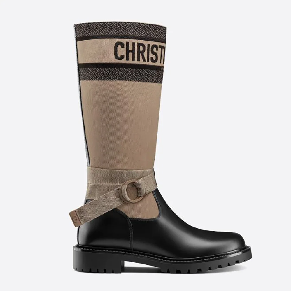 Dior D-major Boot Taupe and Black Technical Fabric and Black Calfskin for Women