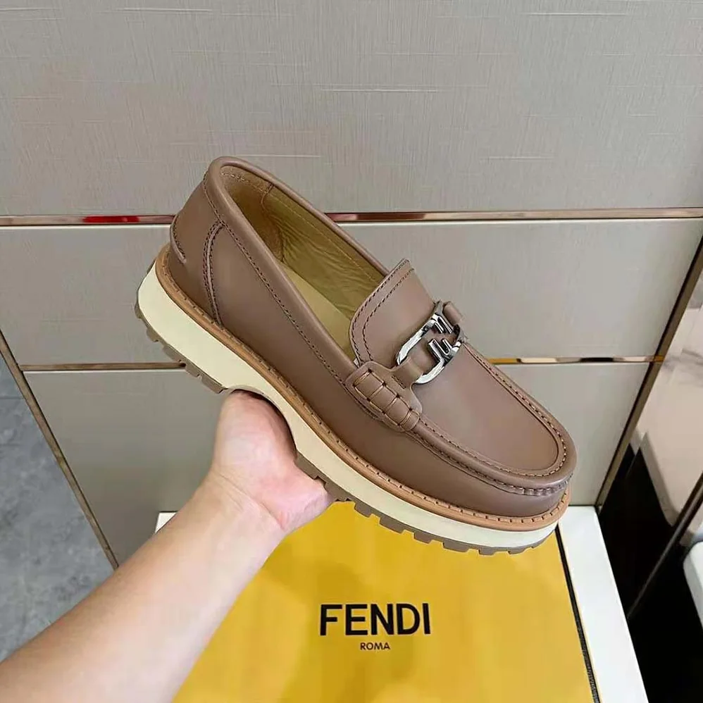 Fendi O'Lock Loafers Brown Leather for Men