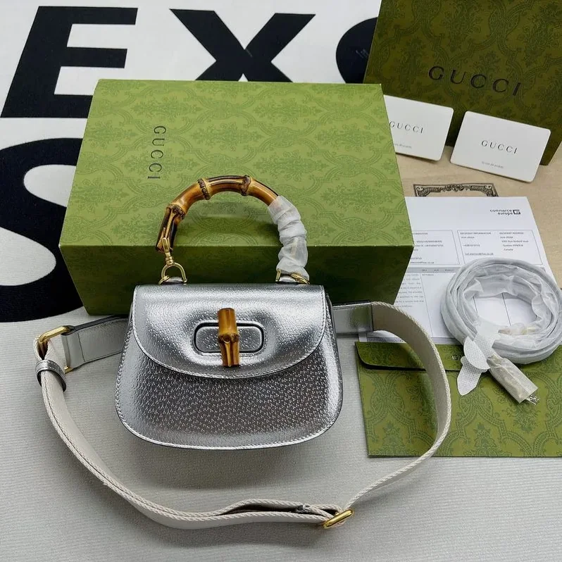 Gucci Bamboo 1947 Mini Top Handle Bag Silver Gucci Bamboo 1947 Mini Top Handle Bag Silver